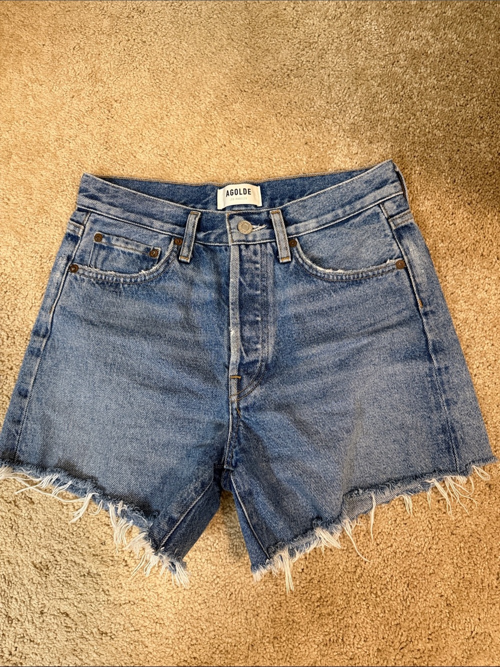 Agolde Medium Blue High-Rise Denim Cutoff Shorts